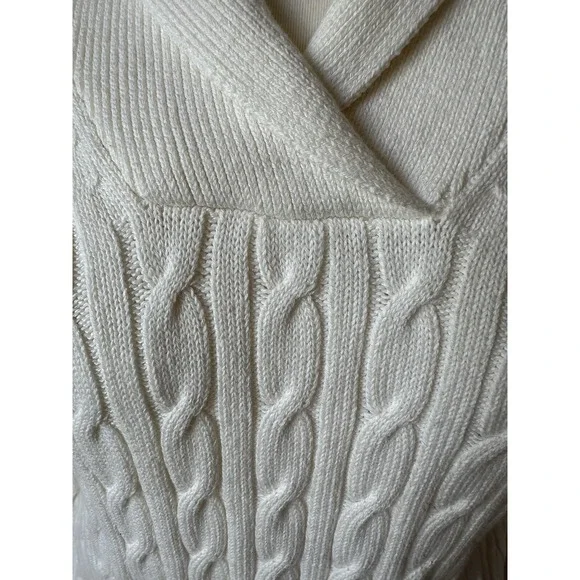 Charter Club Cable Knit Sweater Women Large Ivory Shawl Collar Preppy Classic - Picture 3 of 7